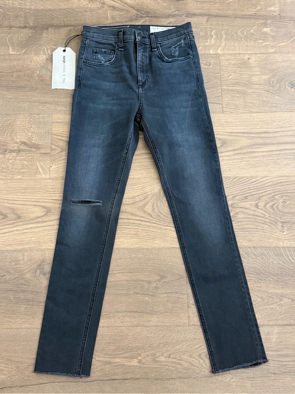 Rag & Bone High Rise Ankle Skinny Jeans 26 NWT Steele Black Distressed Raw Hem